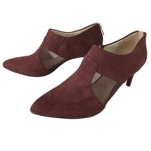 LifeStride Size 8W Annette Pointed Toe Kitten Heel Shooties Burgundy Faux Suede